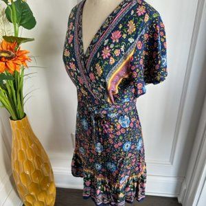 Floral Rayon wrap Surplice Dress